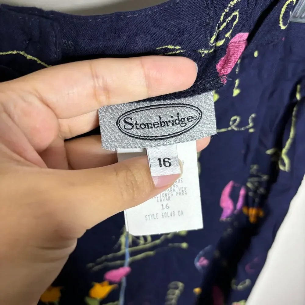 Stonebridge Navy Floral Vintage Maxi Skirt Sz M